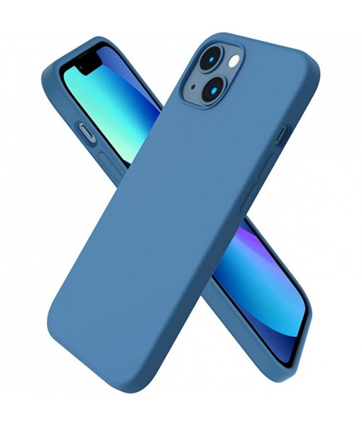 Husa iPhone 15 Plus, SIlicon Catifelat cu interior Microfibra, Albastru